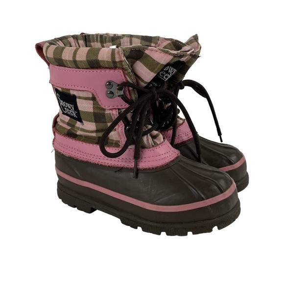 Snowy Creek Girls Youth Size 12 Pink Brown Plaid Snow Boots Thermolite Lined